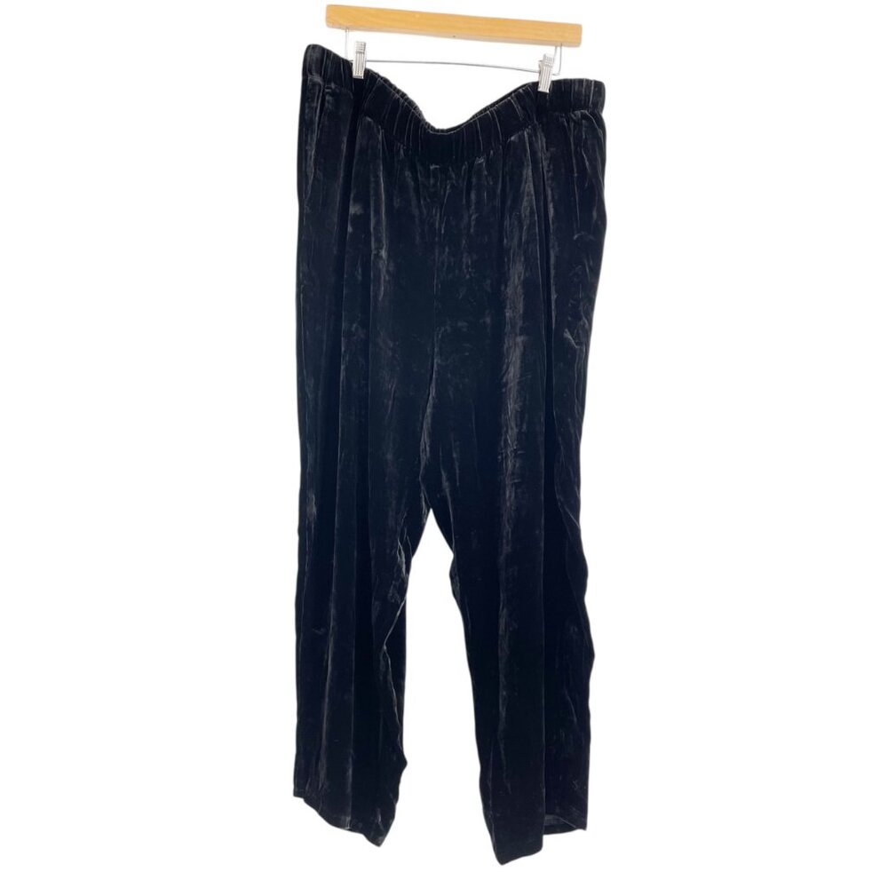 NWT Eileen Fisher Black Velvet Tapered Ankle Pants Womens Plus Size 2X Silk - Picture 2 of 9